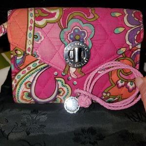Vera Bradley Pink Floral Turnlock Wallet With pink VB Frill Charm Bracelet
